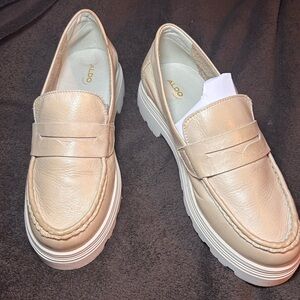 ALDO Women's Beige Leather Loafers